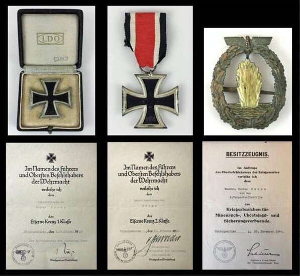 WW2 Medals, Certs Kriegsmarine Gustav Bruns (7pc)