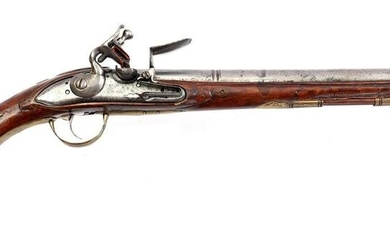 Walnut and metal flint pistol with ramrod and brass