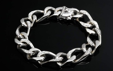 White gold 585 flat armor bracelet with diamonds (add. ca. 1.20ct/VSI/W), 59,3g, l. 19,1cm