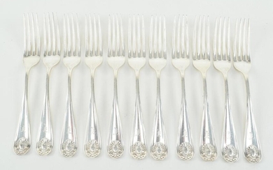 Whiting "Athenian" sterling silver forks, set of 11.