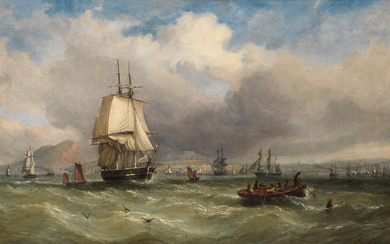 William Adolphus Knell (British, 1802-1875) A frigate off Leith, Edinburgh
