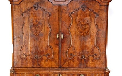 (-), Burr walnut veneer on oak Dutch cabinet...