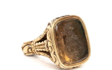 YELLOW GOLD AND CITRINE SEAL FOB