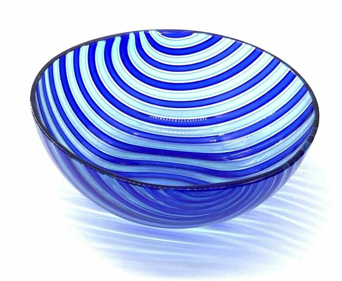 ZENNARO Signed Striped Art Glass Trinket Dish
