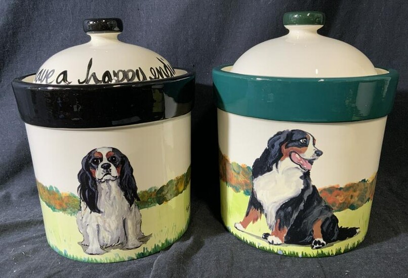 ZEPPA Signed Lot 2 Painted Long Haired Dog Jars