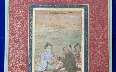 antique handmade Mughal miniature painting of Sufis