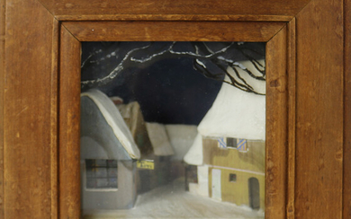 lighted diorama box, Winter Village Scene
