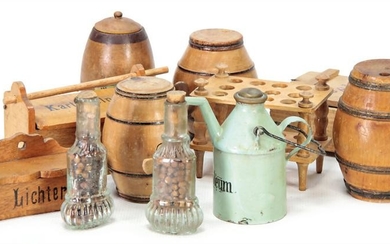 mixed lot of shop accessories, around 1900, 11 pieces