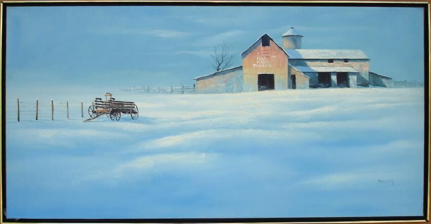 Jorge Braun Tarallo, Red Barn in Winter, Oil Painting