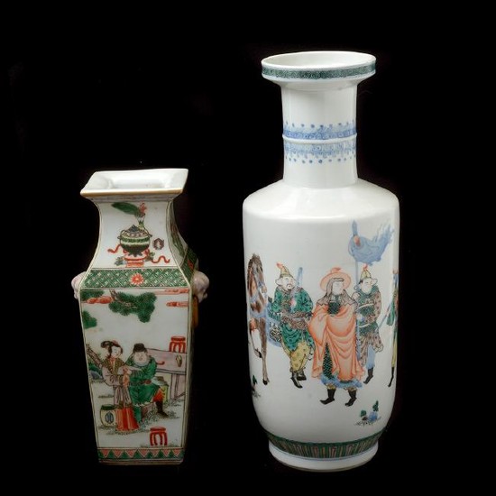 Two Chinese Famille Verte Figural Vases
