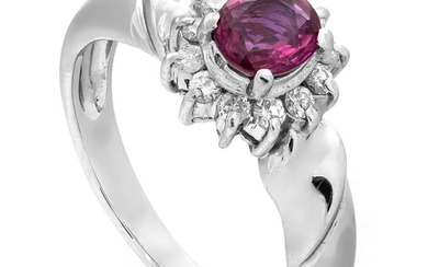 0.61 tcw Ruby Ring Platinum - Ring - 0.45 ct Ruby - 0.16 ct Diamonds - No Reserve Price