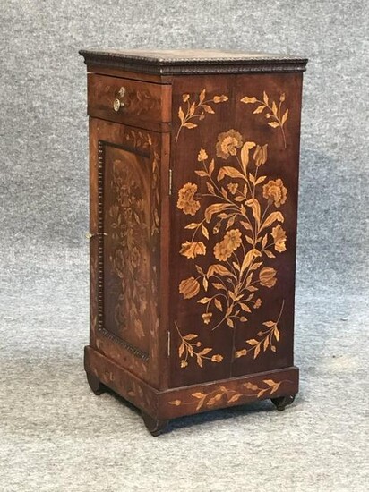 1 DOOR / 1 DRAWER MARQUETRY INLAID HALF COMMODE 32 1/2"