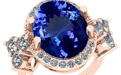 10.40 Ctw VS/SI1 Tanzanite And Diamond 18K Rose Gold Vintage Style Wedding Halo Ring
