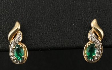 10K Emerald and Diamond Earrings with 14K Clutches