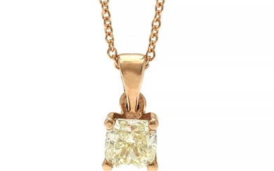 A diamond solitaire pendant set with a brilliant-cut diamond weighing app. 0.35 ct., mounted in 14k rose gold. Accompanied by necklace of 14k rose gold.