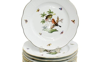 12 Herend Hungary Rothschild Bird Hand Painted Porcelain 11 inch Service Plates