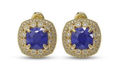 12.49 ctw Sapphire & Diamond Victorian Earrings 14K Yellow Gold