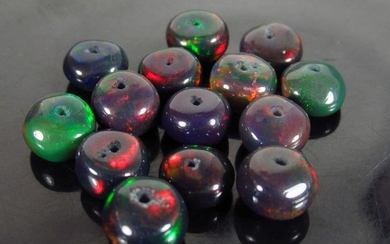 15.28 Ct Genuine 14 Drilled Round Fire Black Opal Beads