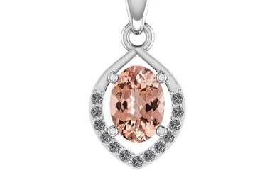 1.31 Ctw SI2/I1 Morganite And Diamond 14K White Gold Vintage Style Necklace