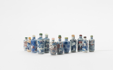A collection Chinese blue and white and copper-red snuff bottles