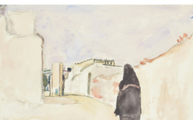 LUCIEN MAINSIEUX (1885-1958) PROMENEUSE DANS UNE RUE TUNIS WALKING IN...