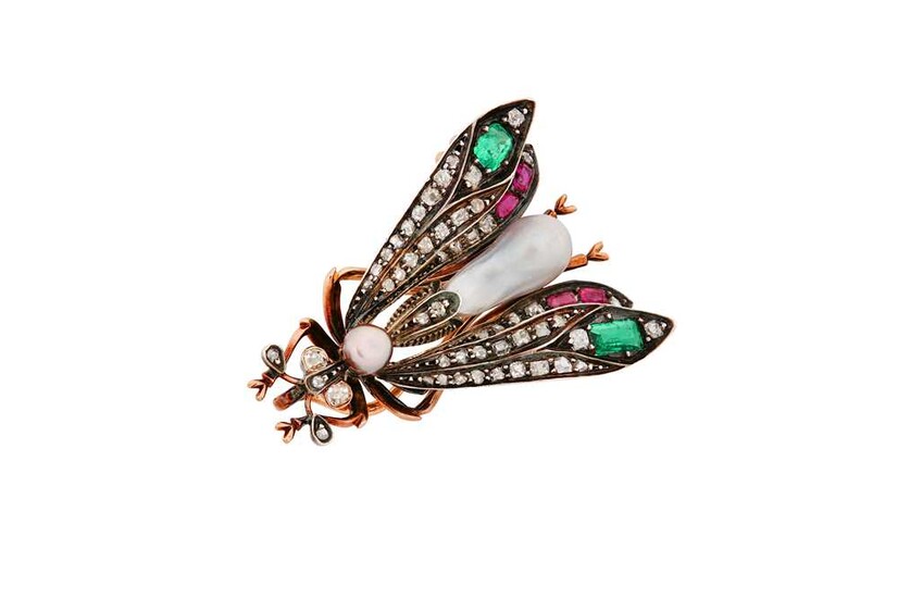 A late 19th century gem-set insect brooch Modeled as...