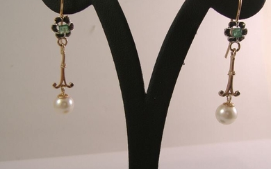 14 kt. Gold - Earrings - Emeralds