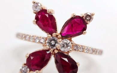 14 kt. Pink gold - Ring - 1.80 ct Ruby - Diamond