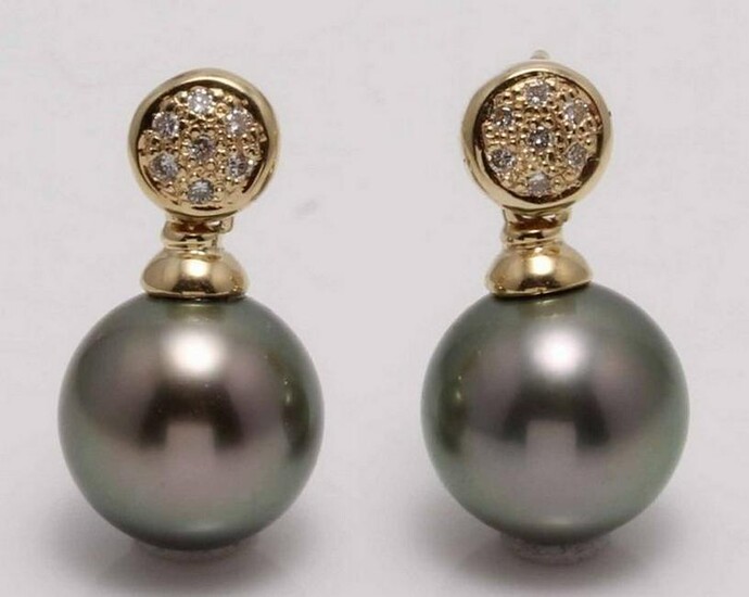 14 kt. Yellow Gold - 10x11mm Round Tahitian Pearls