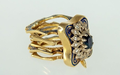 14 kt. Yellow gold - Bracelet, Ring - 0.75 ct Sapphire - Diamonds
