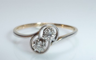 14 kt. Yellow gold - Ring - 2 old cut diamonds, 0.20 ct. H / SI