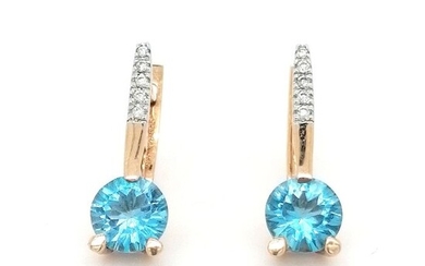 14 kt.Rose Gold- Earrings - 2.50 ct Light Blue Topaz- Diamonds