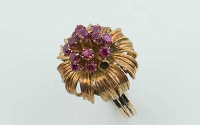 14K BRUSHED YELLOW GOLD AND RUBY FLOWERHEAD DESIGN WITH 10K...