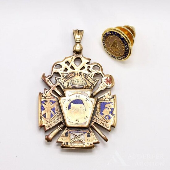 14K Rose Gold Masonic Pendant, Filled Tac Pin