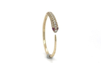 14K YELLOW GOLD RUBY AND DIAMONDS SNAKE RING