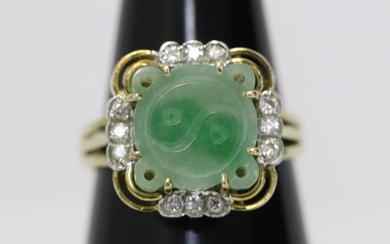 14K Y/G jadeite diamond ring