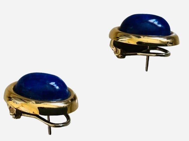 14K Yellow Gold And Lapis Lazuli Pair Of Clip Earrings
