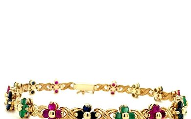 14K Yellow Gold Ruby, Sapphire, & Emerald Bracelet