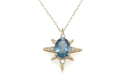 14KT YELLOW GOLD STARBURST PENDANT WITH TOPAZ AND DIAMONDS