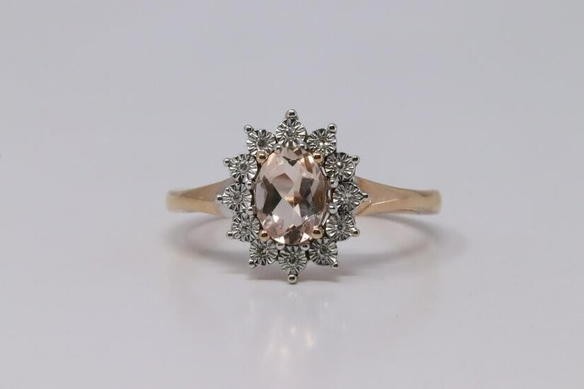 14Kt Rose Gold Morganite Diamond Ring.