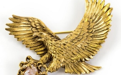 14k Gold American Bald Eagle & Pearl Brooch Pin