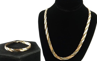 14k Gold Italian Tricolor Necklace & Bracelet Set