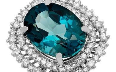 14k White Gold 16.12ct Blue Topaz 1.65ct Diamond Ring