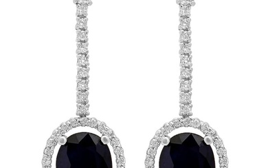 14k White Gold 5.85ct Sapphire 0.89ct Diamond Earrings