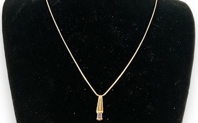 14kt Gold Necklace with Tanzanite Stone Slide Pendant