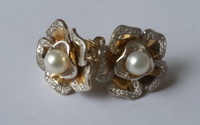 18 kt. Gold - Earrings - 0.35 ct Diamond - Pearl