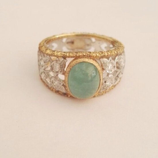 18 kt. Gold - Ring - 0.25 ct Diamond - Emerald