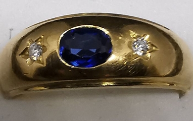18 kt. Gold - Ring - 0.30 ct Sapphire - Diamonds