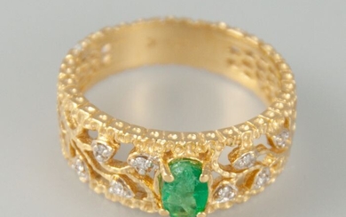 18 kt. Gold - Ring Emerald - Diamonds
