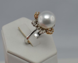 18 kt. Pink gold, White gold - Ring pearl Australia 13.0 mm - Diamond